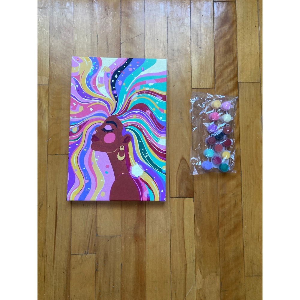 Finished Paint By Number Canvas Art Woman Psychedelic Hair with Extra Paint